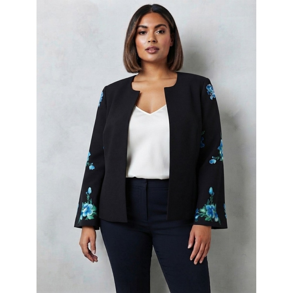 Tahari Arthur Levine Embroidered Bell Sleeve Open Front Blazer Jacket Approx 14